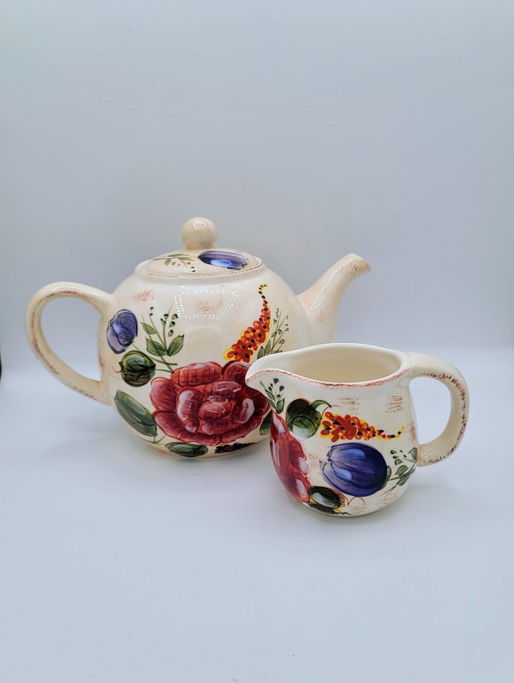 Vintage Floral Teapot Creamer Set Cottagecore Farmhouse Shabby Chic Country Tea